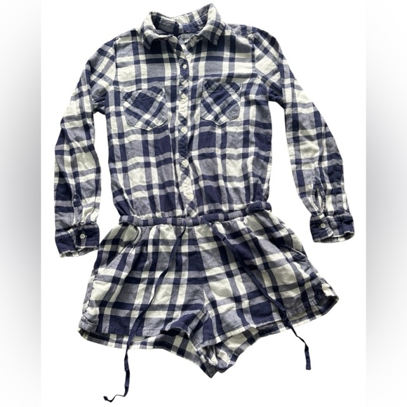 Aerie Navy and White Plaid Romper Women’s Medium EUC - Picture 4 of 9